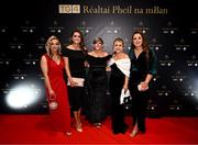 19 November 2022; Eva McCoy, Aimee Mackin, Sinéad Reel, Laura McConville and Anna Corr upon arrival at the TG4 All-Ireland Ladies Football All Stars Awards banquet, in association with Lidl, at the Bonnington Dublin Hotel. Photo by Eóin Noonan/Sportsfile