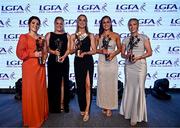 19 November 2022; Meath players, from left, Shauna Ennis, Monica McGuirk, Aoibhín Cleary, Emma Duggan and Stacey Grimes with their TG4 LGFA All Star awards during the TG4 All-Ireland Ladies Football All Stars Awards banquet, in association with Lidl, at the Bonnington Dublin Hotel. Photo by Eóin Noonan/Sportsfile