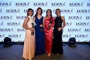 19 November 2022; Kerry players, from left, Cáit Lynch, Louise Ní Mhuircheartaigh, Aishling O’Connell and Niamh Carmody with their TG4 LGFA All Star awards during the TG4 All-Ireland Ladies Football All Stars Awards banquet, in association with Lidl, at the Bonnington Dublin Hotel. Photo by Eóin Noonan/Sportsfile