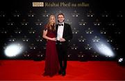 19 November 2022; Cork footballer Róisín Phelan with Alan Fitzhenry upon arrival at the TG4 All-Ireland Ladies Football All Stars Awards banquet, in association with Lidl, at the Bonnington Dublin Hotel. Photo by Eóin Noonan/Sportsfile