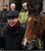 19 November 2022; Trainer Joseph O'Brien with Midnight Run after winning The Oak Lodge Landscapes Craddockstown Novice Steeplechase during day one of the Punchestown Festival at Punchestown Racecourse in Kildare. Photo by Matt Browne/Sportsfile