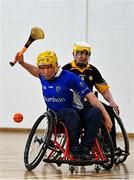 20 November 2022; Maurice Noonan of Munster in action against David Doherty of Ulster during the M.Donnelly GAA Wheelchair Hurling / Camogie All-Ireland Finals 2022 match between Ulster and Munster at Ashbourne Community School in Ashbourne, Meath. Photo by Eóin Noonan/Sportsfile