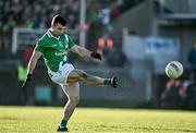 20 November 2022; Dessie Conneely of Moycullen takes a free during the AIB Connacht GAA Football Senior Club Championship Semi-Final match between Moycullen and Strokestown at Tuam Stadium in Tuam, Galway. Photo by Sam Barnes/Sportsfile