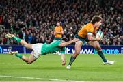 19 November 2022; Mark Nawaqanitawase of Australia is tackled by Jimmy O’Brien of Ireland during the Bank of Ireland Nations Series match between Ireland and Australia at the Aviva Stadium in Dublin. Photo by John Dickson/Sportsfile