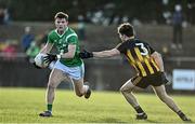 20 November 2022; Owen Gallagher of Moycullen in action against Sean Mullooly of Strokestown during the AIB Connacht GAA Football Senior Club Championship Semi-Final match between Moycullen and Strokestown at Tuam Stadium in Tuam, Galway. Photo by Sam Barnes/Sportsfile