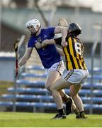 20 November 2022; Padraig Buggy of St Finbarr’s in action against Jack Browne of Ballyea during the AIB Munster GAA Hurling Senior Club Championship Semi-Final match between Ballyea and St Finbarr's at Cusack Park in Ennis, Clare. Photo by Daire Brennan/Sportsfile