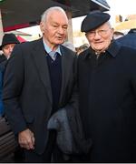 20 November 2022; In attendance at the unveiling of a statue of Cavan’s 1947 & 1948 All-Ireland winning captain John Joe O’Reilly at Market Square in Cavan, is former Kerry footballer Mick O'Connell, left, and former Cavan footballer Paddy Carolan. Photo by Ramsey Cardy/Sportsfile