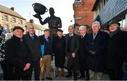20 November 2022; In attendance at the unveiling of a statue of Cavan’s 1947 & 1948 All-Ireland winning captain John Joe O’Reilly at Market Square in Cavan, are Former footballers, from left, Finn Murray, Cavan; Ray Carolan, Cavan; Tadhg O'Donohue, Kerry; Paddy Carolan, Cavan; Mick O'Connell, Kerry; Jimmy Deenihan, Kerry; Jim McDonnell, Cavan; and Gabriel Kelly, Cavan. Photo by Ramsey Cardy/Sportsfile