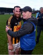 20 November 2022; Ballyea manager Robbie Hogan and Gearóid O’Connell celebrate after the AIB Munster GAA Hurling Senior Club Championship Semi-Final match between Ballyea and St Finbarr's at Cusack Park in Ennis, Clare. Photo by Daire Brennan/Sportsfile