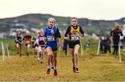 20 November 2022; Nellie Bateman of Belgooly AC, Cork, left, and Tara Hunt of Bohermeen AC, Meath, competing in the Girls U12 2000m during the 123.ie Senior and Even Age Cross County Championships at Rosapenna Golf Course in Rosapenna, Donegal. Photo by Ben McShane/Sportsfile