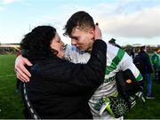 20 November 2022; Moycullen goalkeeper Andrew Power celebrates with his aunt Loretta Croke after his side's victory in the AIB Connacht GAA Football Senior Club Championship Semi-Final match between Moycullen and Strokestown at Tuam Stadium in Tuam, Galway. Photo by Sam Barnes/Sportsfile