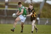 20 November 2022; Sean Kelly of Moycullen  in action against Cathal Lavin of Strokestown during the AIB Connacht GAA Football Senior Club Championship Semi-Final match between Moycullen and Strokestown at Tuam Stadium in Tuam, Galway. Photo by Sam Barnes/Sportsfile