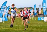 20 November 2022; Isabelle Gaffney of West Waterford AC, Waterford, left, and Madison Welby of City of Lisburn AC, Antrim, race for the line in the Girls U14 3000m during the 123.ie Senior and Even Age Cross County Championships at Rosapenna Golf Course in Rosapenna, Donegal. Photo by Ben McShane/Sportsfile