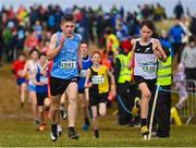 20 November 2022; Eoin Soffe of St. Marys AC, Clare, left, and Eoghan Doolan of Clane AC, Kildare, competing in the Boys U14 3000m during the 123.ie Senior and Even Age Cross County Championships at Rosapenna Golf Course in Rosapenna, Donegal. Photo by Ben McShane/Sportsfile