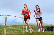 20 November 2022; Eimear Cooney of Ace Athletics Club AC, Louth, left, and Emily Bolton of Donore Harriers AC, Dublin, competing in the Girls U16 4000m during the 123.ie Senior and Even Age Cross County Championships at Rosapenna Golf Course in Rosapenna, Donegal. Photo by Ben McShane/Sportsfile