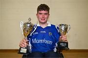 20 November 2022; Top scorer Maurice Noonan of Munster with the cups after the M.Donnelly GAA Wheelchair Hurling / Camogie All-Ireland Finals 2022 at Ashbourne Community School in Ashbourne, Meath. Photo by Eóin Noonan/Sportsfile