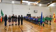 20 November 2022; Teams line up for the parade before the M.Donnelly GAA Wheelchair Hurling / Camogie All-Ireland Finals 2022 at Ashbourne Community School in Ashbourne, Meath. Photo by Eóin Noonan/Sportsfile