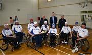 20 November 2022; Minister of State for Sport and the Gaeltacht, Jack Chambers TD with Connacht players during the M.Donnelly GAA Wheelchair Hurling / Camogie All-Ireland Finals 2022 at Ashbourne Community School in Ashbourne, Meath. Photo by Eóin Noonan/Sportsfile