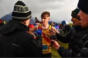 20 November 2022; Nicholas Griggs of Mid Ulster AC, Tyrone, is interviewed by the media after winning the Men's U18 6000m during the 123.ie Senior and Even Age Cross County Championships at Rosapenna Golf Course in Rosapenna, Donegal. Photo by Ben McShane/Sportsfile