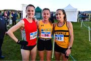 20 November 2022; Senior Women's 8000m top 3 finishers, from left, Ciara Mageean of City of Lisburn AC, Antrim, second, Sarah Healy of U.C.D. AC, Dublin, first, and Michelle Finn of Leevale AC, Cork, third, during the 123.ie Senior and Even Age Cross County Championships at Rosapenna Golf Course in Rosapenna, Donegal. Photo by Ben McShane/Sportsfile