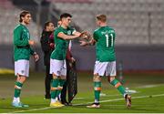 20 November 2022; James McClean of Republic of Ireland, right, leaves the field after being substituted for Callum O'Dowda, centre, as team-mate Jeff Hendrick, left, also prepares to come one during the International Friendly match between Malta and Republic of Ireland at the Ta' Qali National Stadium in Attard, Malta. Photo by Seb Daly/Sportsfile