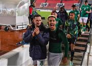 20 November 2022; Republic of Ireland players Callum Robinson, right, and Alan Browne after their side's victory in the International Friendly match between Malta and Republic of Ireland at the Ta' Qali National Stadium in Attard, Malta. Photo by Seb Daly/Sportsfile