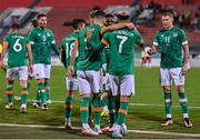 20 November 2022; Callum Robinson of Republic of Ireland, 7, is congratulated by team-mates after scoring his side's first goal during the International Friendly match between Malta and Republic of Ireland at the Ta' Qali National Stadium in Attard, Malta. Photo by Seb Daly/Sportsfile