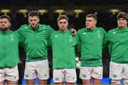 19 November 2022; Ireland players, from left, Stuart McCloskey, Jack Crowley, and Garry Ringrose before the Bank of Ireland Nations Series match between Ireland and Australia at the Aviva Stadium in Dublin. Photo by Ramsey Cardy/Sportsfile