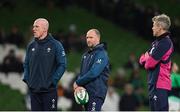 19 November 2022; Ireland coaching staff, from left, forwards coach Paul O'Connell, assistant coach Mike Catt and defence coach Simon Easterby during the Bank of Ireland Nations Series match between Ireland and Australia at the Aviva Stadium in Dublin. Photo by Ramsey Cardy/Sportsfile
