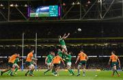 19 November 2022; Caelan Doris of Ireland wins possession in the lineout during the Bank of Ireland Nations Series match between Ireland and Australia at the Aviva Stadium in Dublin. Photo by Ramsey Cardy/Sportsfile