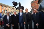 20 November 2022; In attendance at the unveiling of a statue of Cavan’s 1947 & 1948 All-Ireland winning captain John Joe O’Reilly at Market Square in Cavan, are, from left, Lochlann Egan, Secretary of John Joe O'Reilly Memorial Committee; former Kerry footballer Jimmy Deenihan, Uachtarán Chumann Lúthchleas Gael Larry McCarthy, former Kerry footballer Mick O'Connell, and Arthur Sullivan of the John Joe O’Reilly Memorial Committee. Photo by Ramsey Cardy/Sportsfile