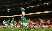 19 November 2022; James Ryan of Ireland wins possession in the lineout during the Bank of Ireland Nations Series match between Ireland and Australia at the Aviva Stadium in Dublin. Photo by Ramsey Cardy/Sportsfile