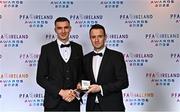19 November 2022; Sean Boyd of Shelbourne, left, is presented with his PFA Ireland Premier Division Team of the Year Medal by PFA Ireland Chairperson Brendan Clarke during the PFA Ireland Awards 2022 at the Marker Hotel in Dublin. Photo by Sam Barnes/Sportsfile