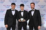 19 November 2022; Phoenix Patterson of Waterford FC, centre, with his brother Kane left, and father Gordon, right, during the PFA Ireland Awards 2022 at the Marker Hotel in Dublin. Photo by Sam Barnes/Sportsfile