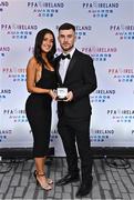 19 November 2022; Aaron Bolger of Cork City and Zara Hitchen during the PFA Ireland Awards 2022 at the Marker Hotel in Dublin. Photo by Sam Barnes/Sportsfile