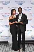 19 November 2022; Armando Junior Quitirna of Waterford FC and Nemo Hawad during the PFA Ireland Awards 2022 at the Marker Hotel in Dublin. Photo by Sam Barnes/Sportsfile