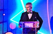 19 November 2022; MC Des Curran speaking during the PFA Ireland Awards 2022 at the Marker Hotel in Dublin. Photo by Sam Barnes/Sportsfile