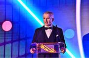 19 November 2022; MC Des Curran speaking during the PFA Ireland Awards 2022 at the Marker Hotel in Dublin. Photo by Sam Barnes/Sportsfile