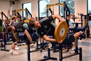 21 November 2022; Ross Byrne, right, during a Leinster Rugby gym session at Leinster HQ in Dublin. Photo by Harry Murphy/Sportsfile