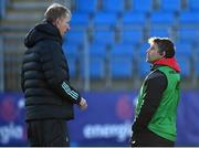 18 November 2022; Leinster head coach Leo Cullen speaks with Chile coach Nicolás Bruzzone during the Bank of Ireland friendly match between Leinster and Chile at Energia Park in Dublin. Photo by Harry Murphy/Sportsfile