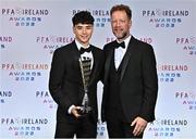 19 November 2022; Phoenix Patterson of Waterford with his father Gordon and his PFA Ireland First Division Player of the Year award during the PFA Ireland Awards 2022 at the Marker Hotel in Dublin. Photo by Sam Barnes/Sportsfile