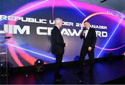 19 November 2022; Republic of Ireland U21 manager Jim Crawford, right, in conversation with MC Des Curran during the PFA Ireland Awards 2022 at the Marker Hotel in Dublin. Photo by Sam Barnes/Sportsfile