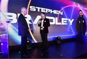 19 November 2022; Shamrock Rovers manager Stephen Bradley, right, in conversation with MC Des Curran after collecting his PFA Ireland Premier Division Manager of the Month award during the PFA Ireland Awards 2022 at the Marker Hotel in Dublin. Photo by Sam Barnes/Sportsfile