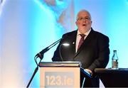 23 November 2022; Athletics Ireland President John Cronin speaking during the 123.ie National Athletics Awards at the Crowne Plaza Hotel in Santry, Dublin. A full list of winners from the event can be found at AthleticsIreland.ie. Photo by Sam Barnes/Sportsfile