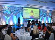 23 November 2022; Ultra Runner of the year Caitriona Jennings speaking on screen via video during the 123.ie National Athletics Awards at the Crowne Plaza Hotel in Santry, Dublin. A full list of winners from the event can be found at AthleticsIreland.ie. Photo by Sam Barnes/Sportsfile