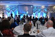 23 November 2022; A video from World Athletics president Sebastian Coe plays during the 123.ie National Athletics Awards at the Crowne Plaza Hotel in Santry, Dublin. A full list of winners from the event can be found at AthleticsIreland.ie. Photo by Sam Barnes/Sportsfile