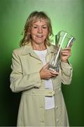 23 November 2022; Former Republic of Ireland international Linda Gorman with her Hall of Fame award during the 32nd FAI International Awards Hall of Fame media event at the FAI Headquarters in Abbotstown, Dublin. Photo by Piaras Ó Mídheach/Sportsfile