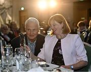 23 November 2022; Sport Ireland Chief Executive Dr Una May and Justin May admire one of the awards during the 123.ie National Athletics Awards at the Crowne Plaza Hotel in Santry, Dublin. A full list of winners from the event can be found at AthleticsIreland.ie. Photo by Sam Barnes/Sportsfile
