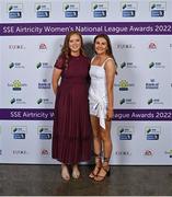 24 November 2022; Aoife Brennan, left, and Emma Doherty upon arrival at the 2022 SSE Airtricity Women's National League Awards at the Gibson Hotel in Dublin. Photo by Piaras Ó Mídheach/Sportsfile