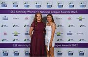 24 November 2022; Aoife Brennan, left, and Emma Doherty upon arrival at the 2022 SSE Airtricity Women's National League Awards at the Gibson Hotel in Dublin. Photo by Piaras Ó Mídheach/Sportsfile